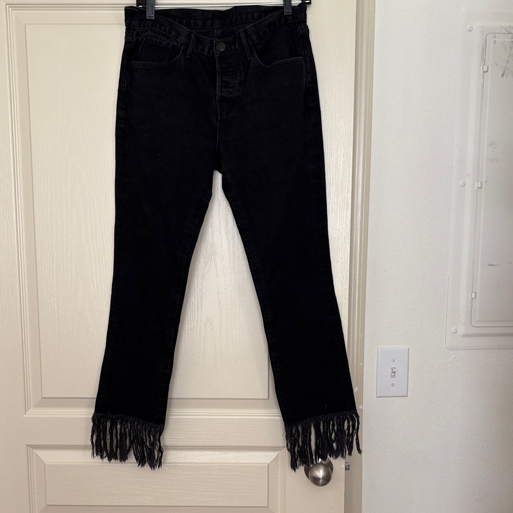 Black Fringed Flare Jeans